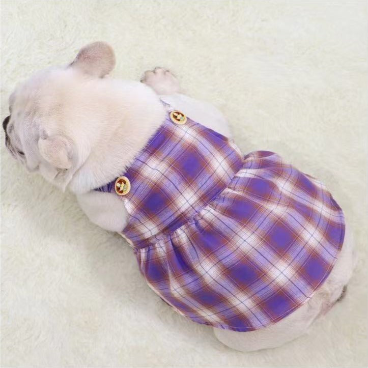 Dog Buffalo Plaid Suspenders Dress-FRENCHIELY