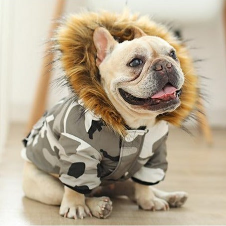 Dog Camo Winter Coat Parka with Fur Hood - Frenchiely