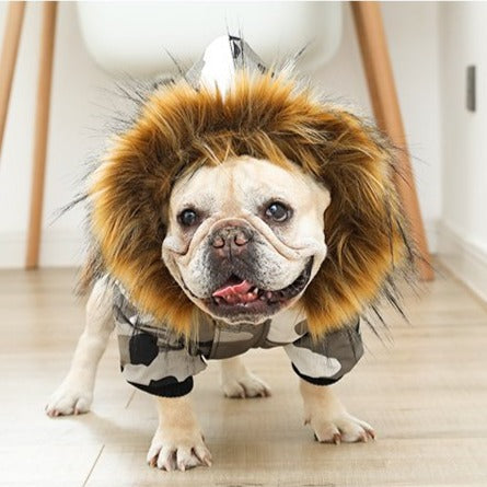 Dog Camo Winter Coat Parka with Fur Hood - Frenchiely