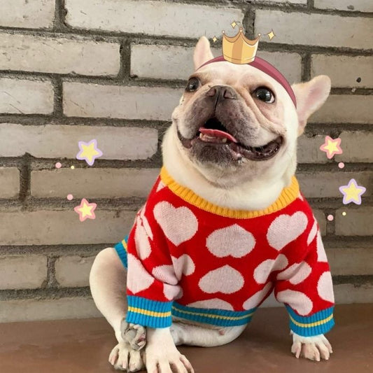 Dog Stylish Red Heart Pullover Sweater for French Bulldogs by Frenchiely