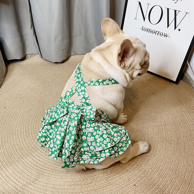 Dog Green Floral Summer Dress for Medium Dogs - Frenchiely