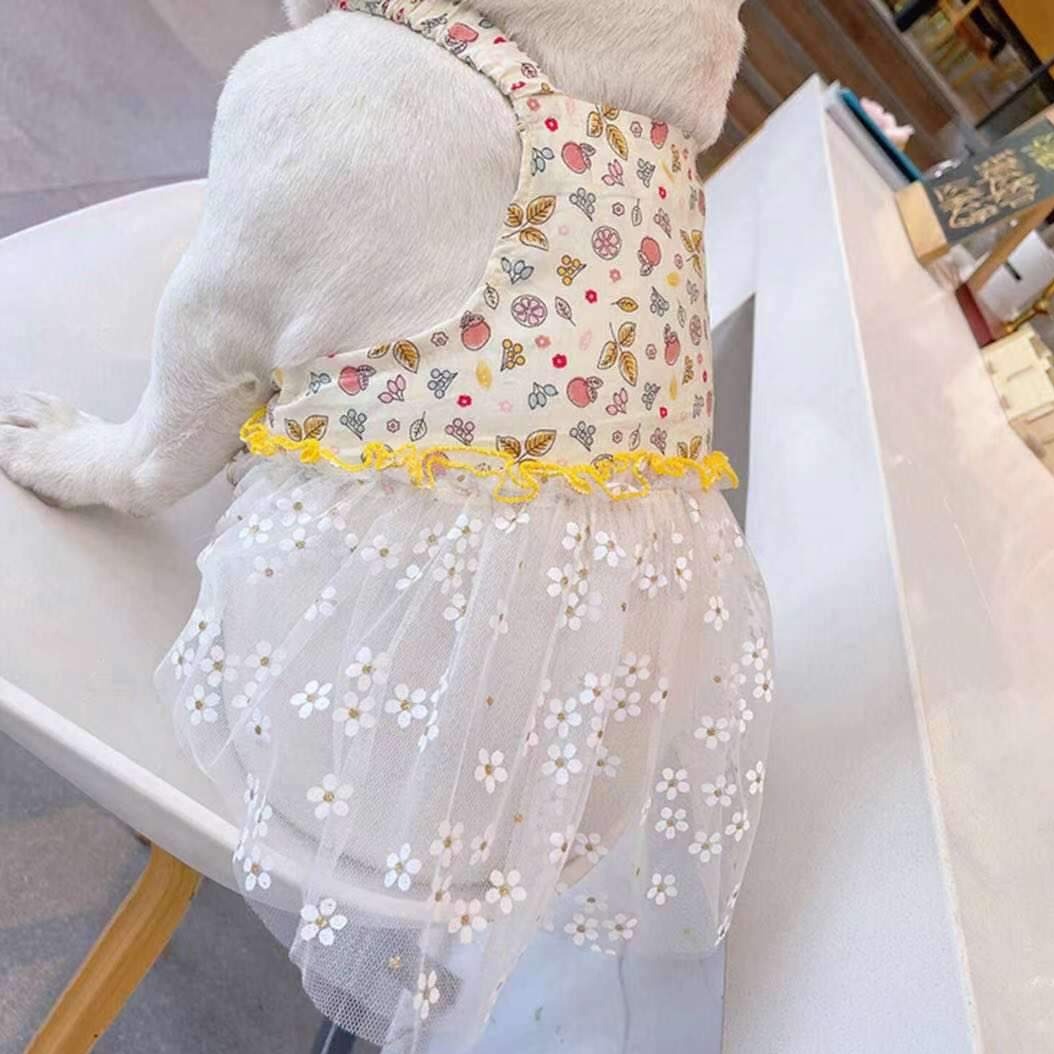 Dog Summer Light Yellow Suspenders Dress - FRENCHIELY