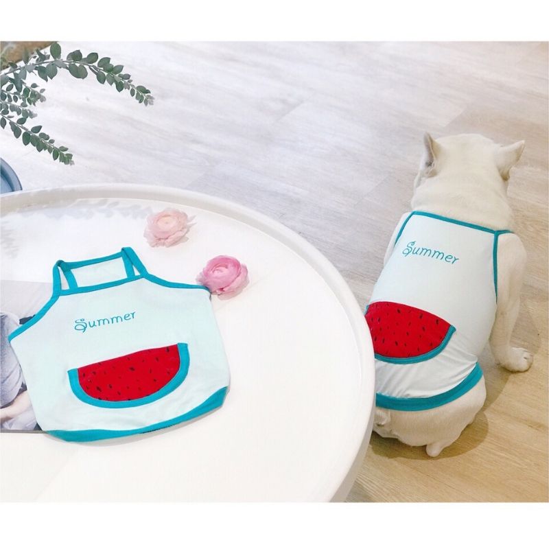 Dog Summer Cotton Shirt with Pocket - Watermelon - Frenchiely