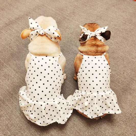 Dog White Polka Dot Dress with Headband - Frenchiely