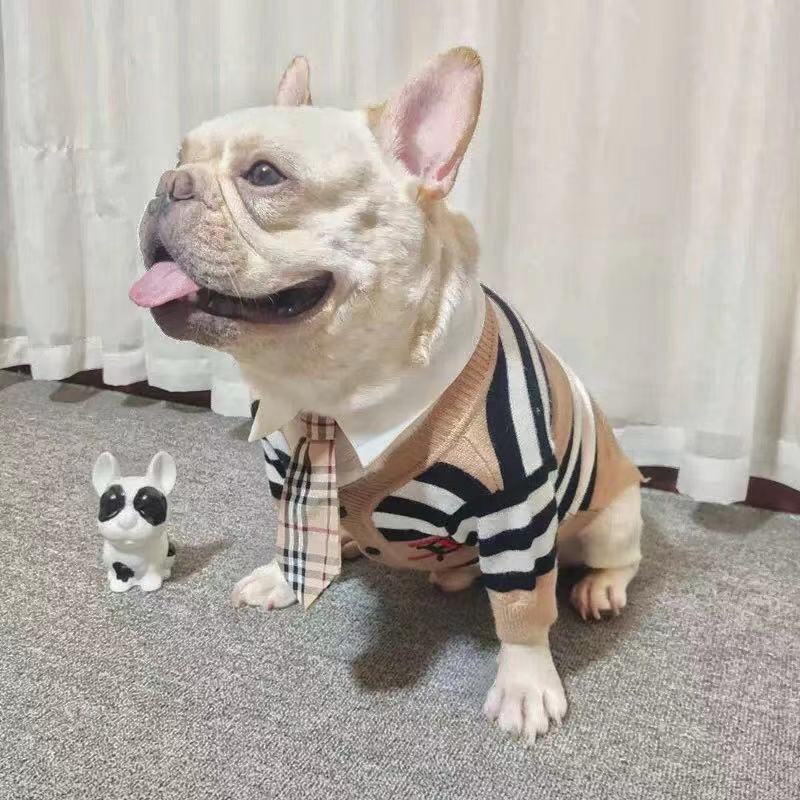 Dog Striped Cardigan with Necktie - Frenchiely