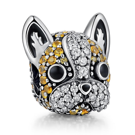 DIY Sterling Silver Pave French Bulldog Charms Beads Fit Pandora Bracelets - Frenchiely