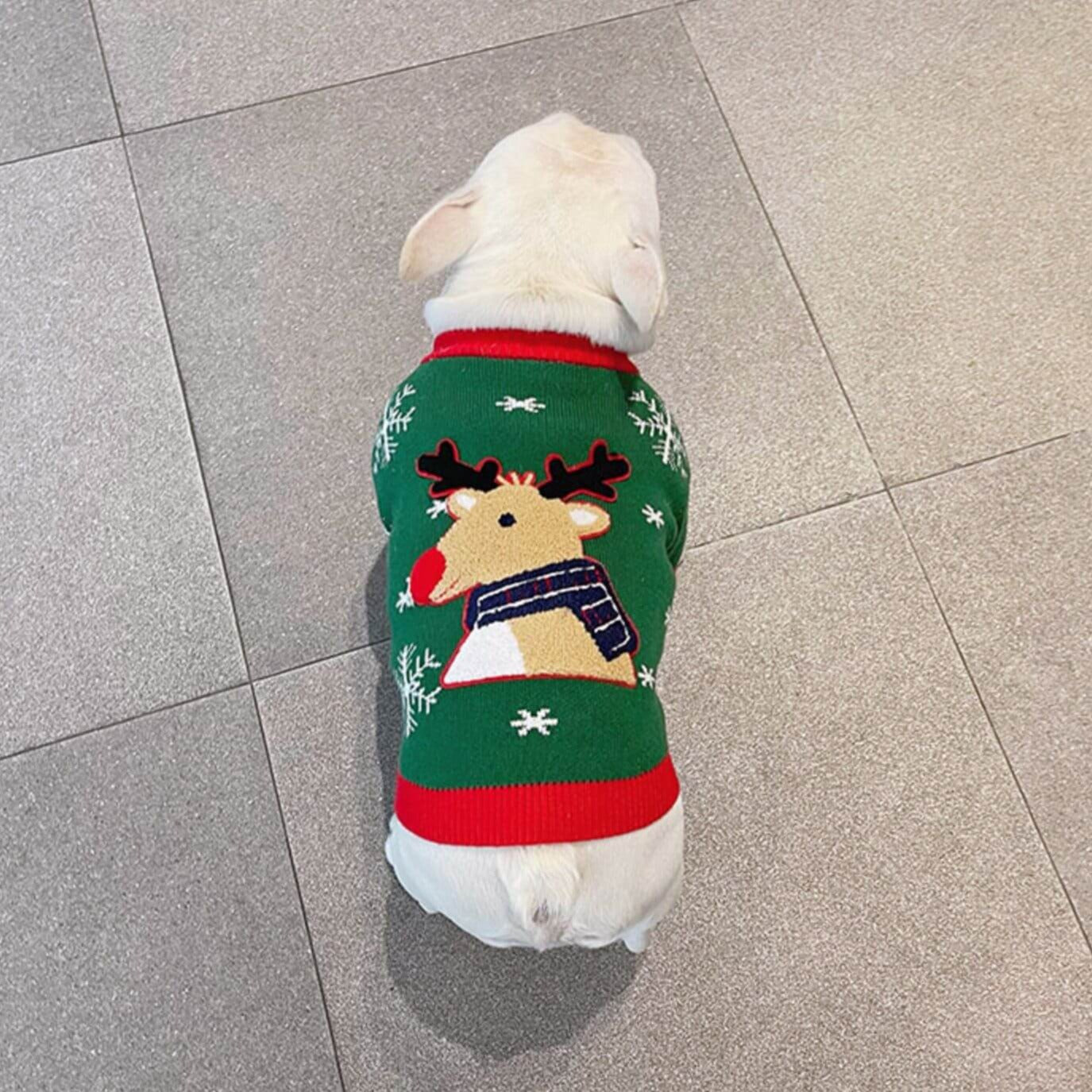 Dog Christmas Reindeer Pullover Sweater for French Bulldogs by Frenchiely