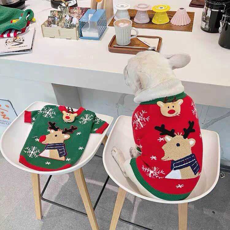 Dog Christmas Reindeer Pullover Sweater for French Bulldogs by Frenchiely