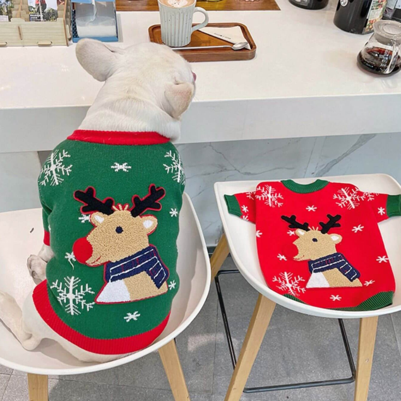 Dog Christmas Reindeer Pullover Sweater for French Bulldogs by Frenchiely