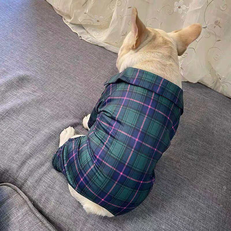 Dog Buffalo Plaid Pajamas Jumpsuit for Medium Dogs by Frenchiely