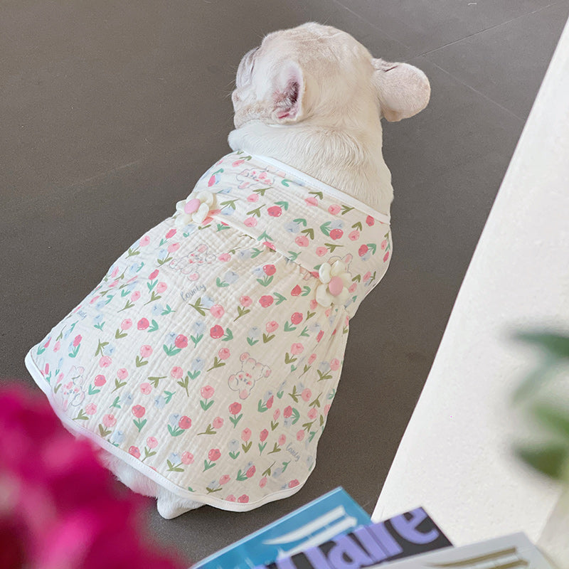 Dog White Dress with Flower Pin for small medium dogs by Frenchiely