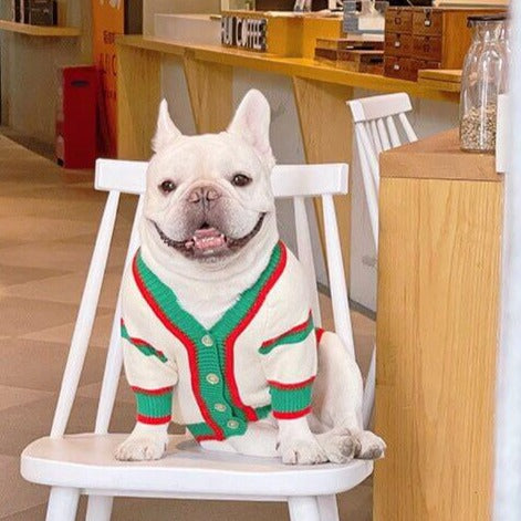Dog Stylish Beige & Green Cardigan Sweater for French Bulldogs by Frenchiely