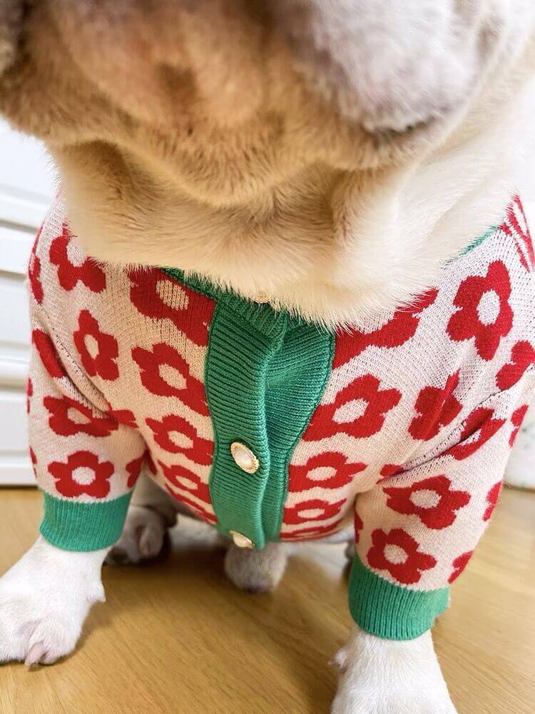 Dog Floral Flower Cardigan Sweater for Small Medium Dogs by Frenchiely