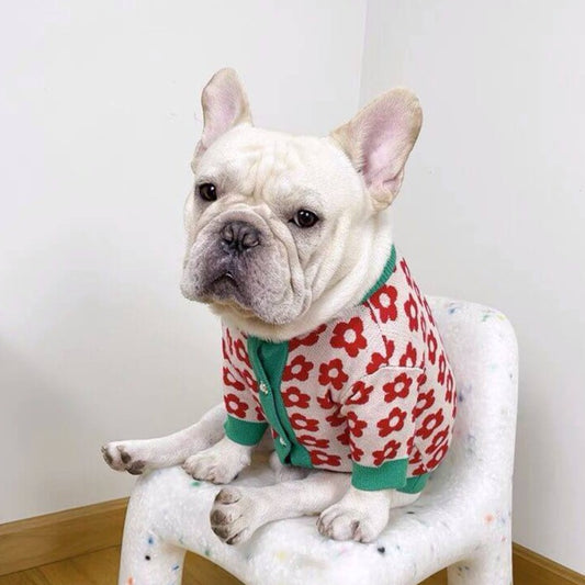 Dog Floral Flower Cardigan Sweater for Small Medium Dogs by Frenchiely
