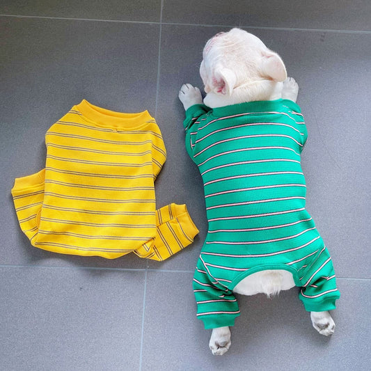 Stripe Warm Jumpsuit doggreenstripepajamasforsmallmediumdogsbyFrenchiely