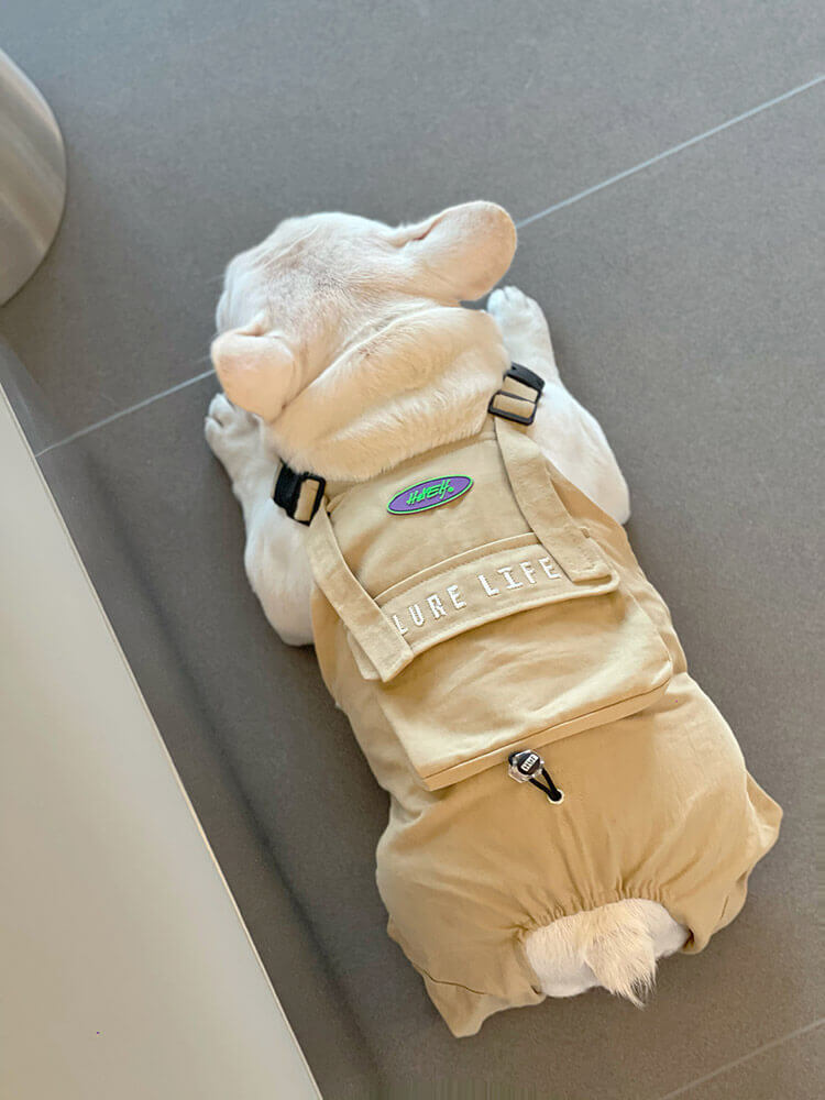 Dog Khaki Overalls with Pocket for Frenchies