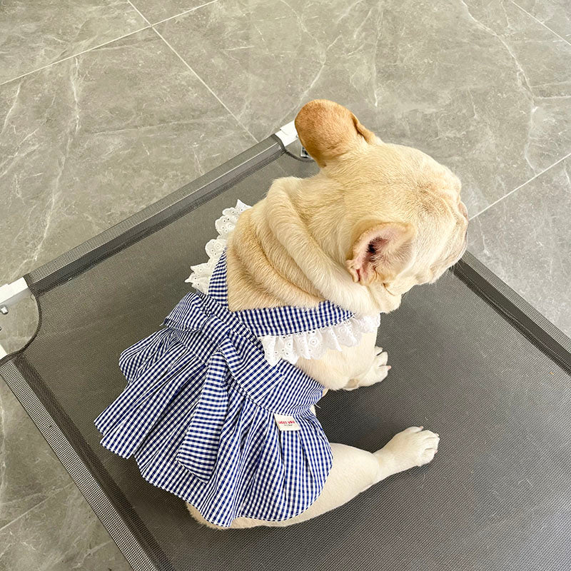 Dog Plaid Dress with Bandana for French bulldogs by Frenchiely