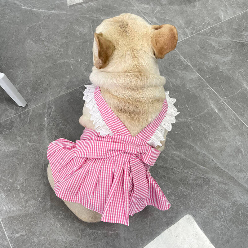 Dog Plaid Dress with Bandana for French bulldogs by Frenchiely