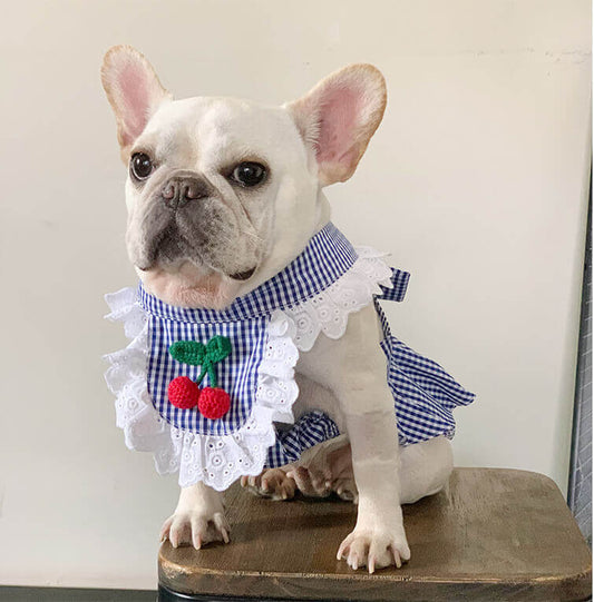 Dog Plaid Dress with Bandana for French bulldogs by Frenchiely