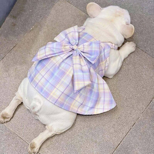 Dog Purple Plaid Bow Tie Dress for French Bulldogs by Frenchiely
