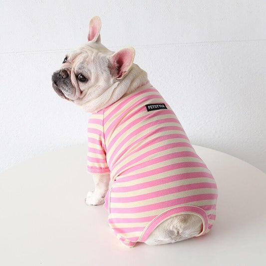 dog pink stripe pajamas for french bulldogs by Frenchiely