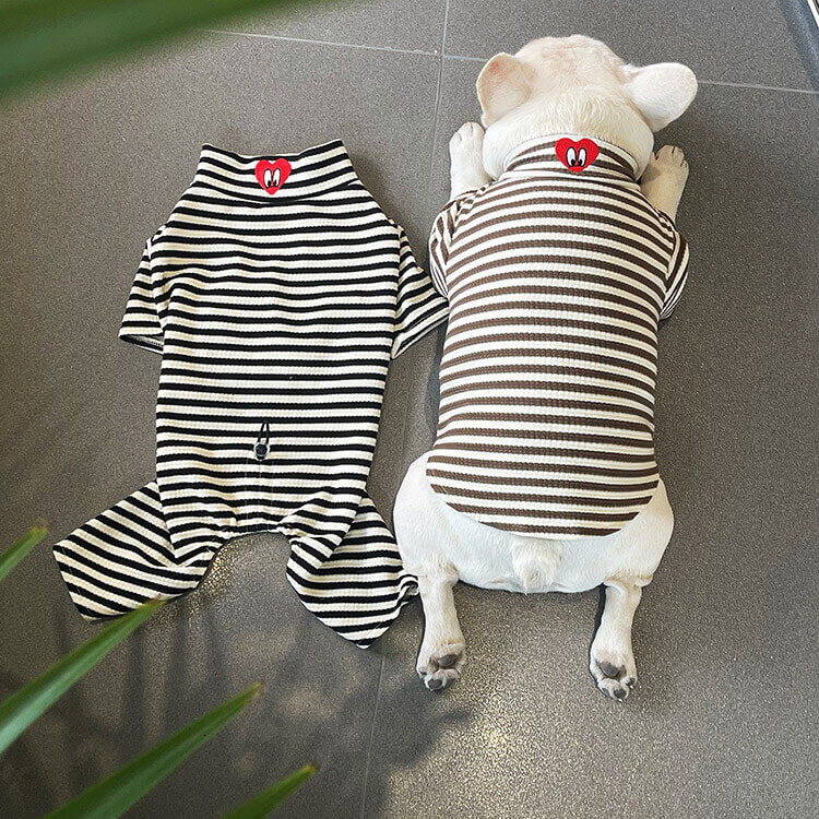 Dog Black Stripe Pajama Onesie for small medium dogs by Frenchiely