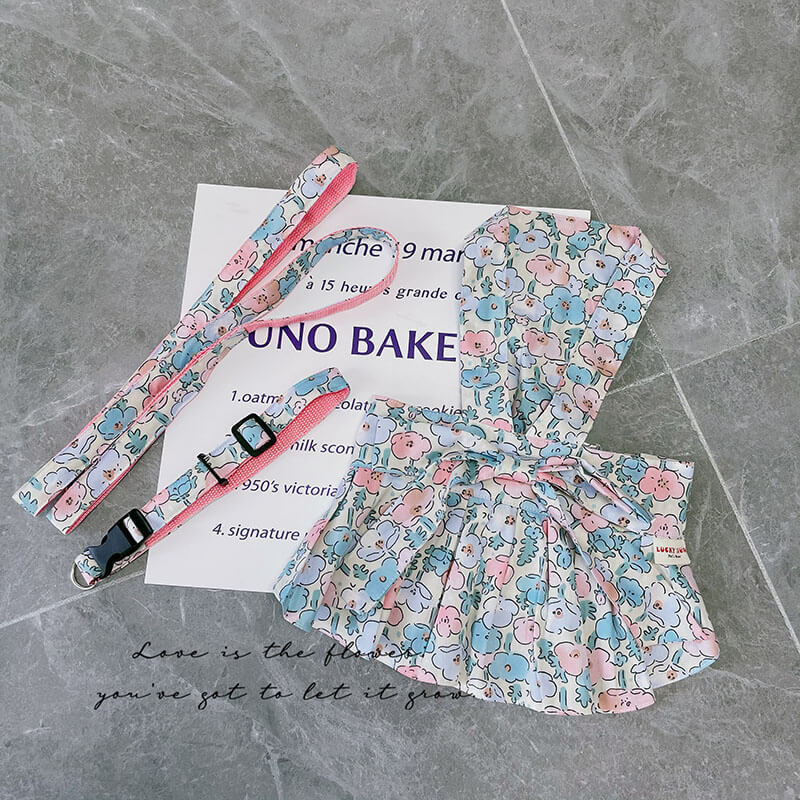 dog floral dress with harness leash by Frenchiely.com