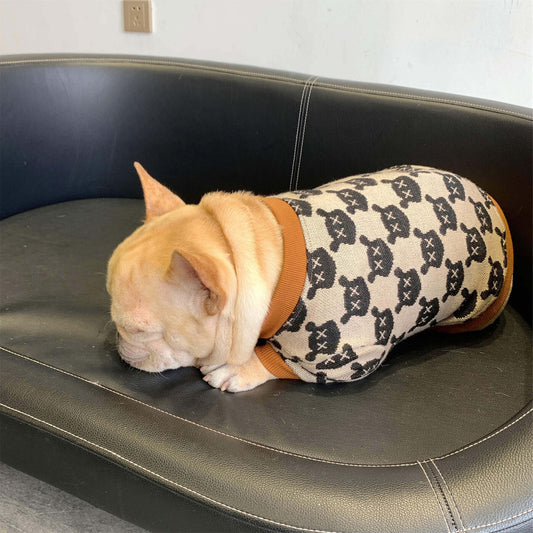 Frenchiely dog brown cardigan sweater