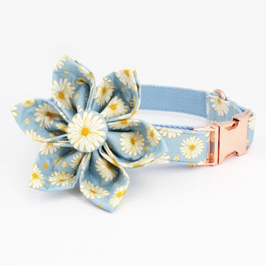 Blue Daisy Dog Collar Bow with Tie for Small Dogs- Frenchiely
