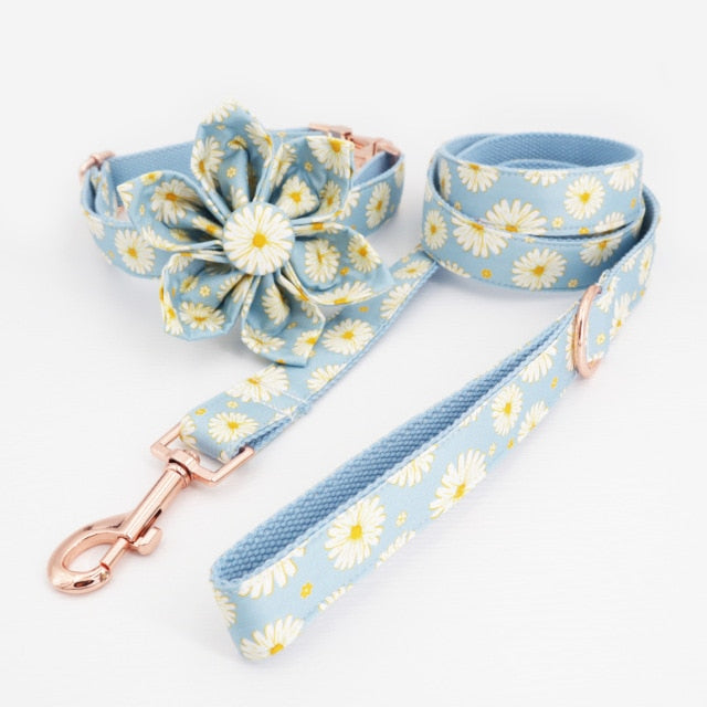 Blue Daisy Dog Collar Bow with Tie for Small Dogs- Frenchiely
