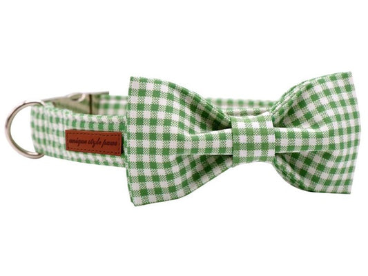 Dog Green Plaid Collar Bowtie for Medium Dogs - Frenchiely