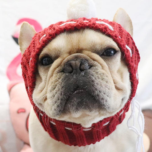 Knitted Snood Hat red_knitted_snoods_hat_for_french_bulldog_0