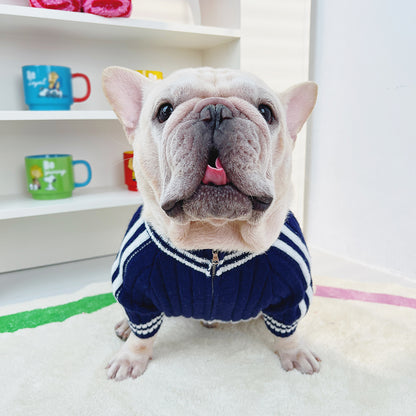 Dog Navy & White Zipper Sweater for small medium dogs by Frenchiely