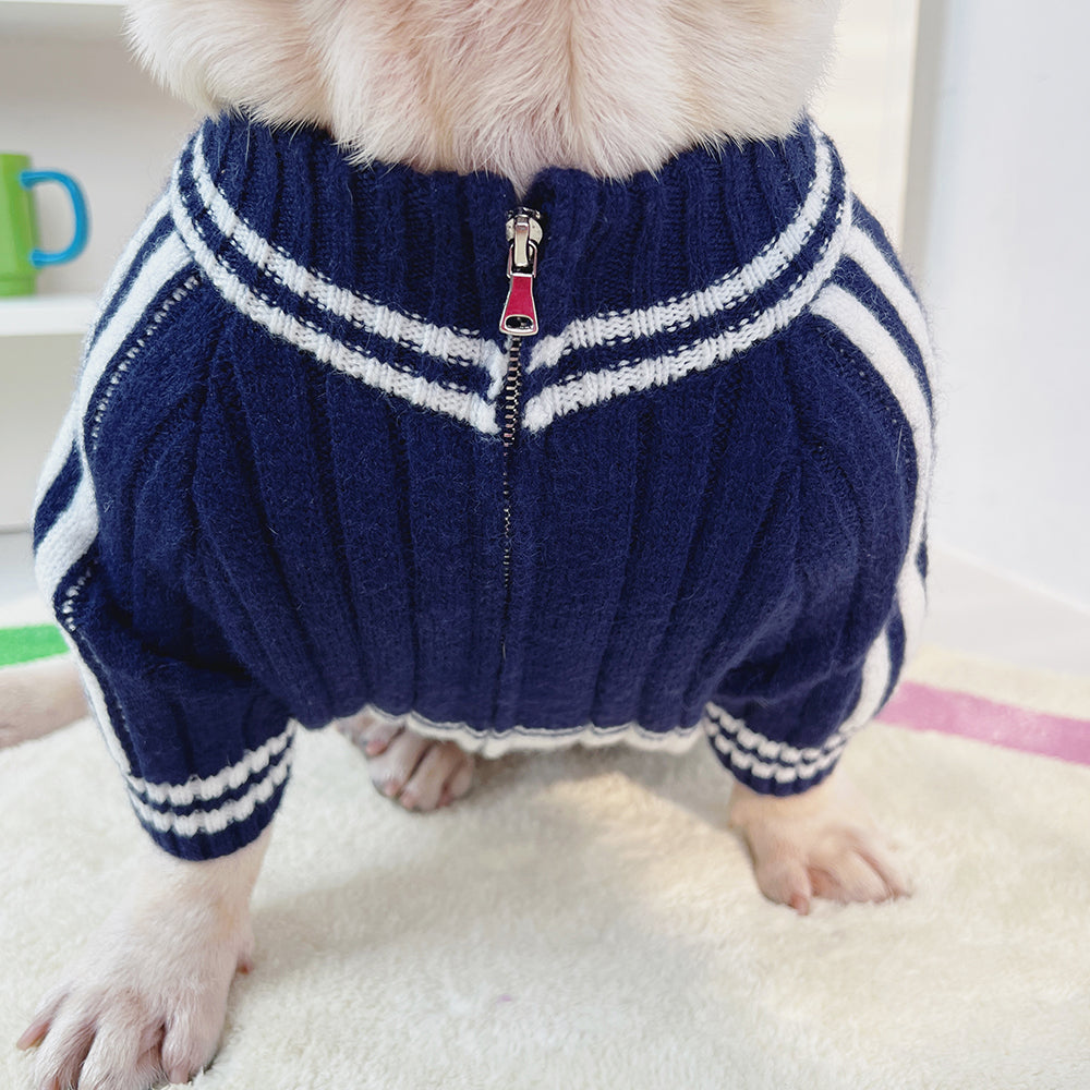 Dog Navy & White Zipper Sweater for small medium dogs by Frenchiely