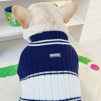 Dog Navy & White Zipper Sweater for small medium dogs by Frenchiely