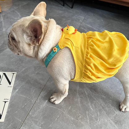 dog yellow ducky dress with flower decor by Frenchiely