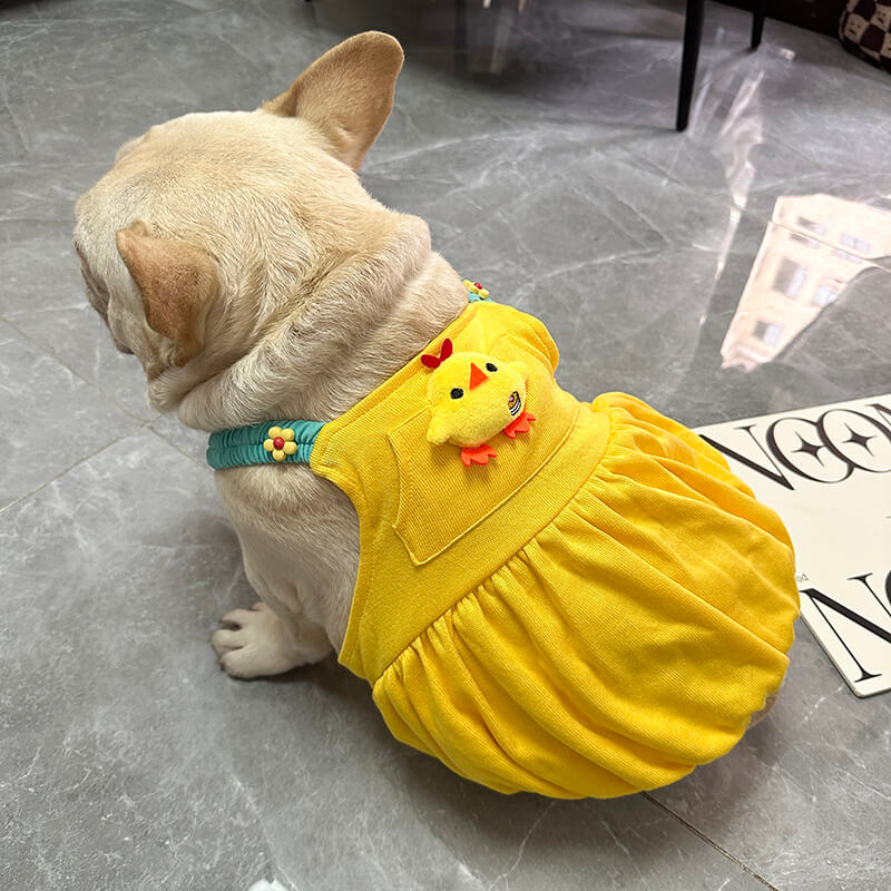dog yellow ducky dress with flower decor by Frenchiely