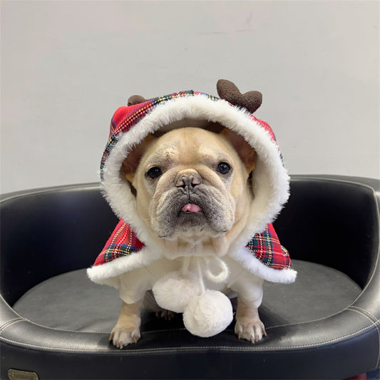 Dog Red Christmas Reindeer Cloak Blanket for small medium dogs by Frenchiely