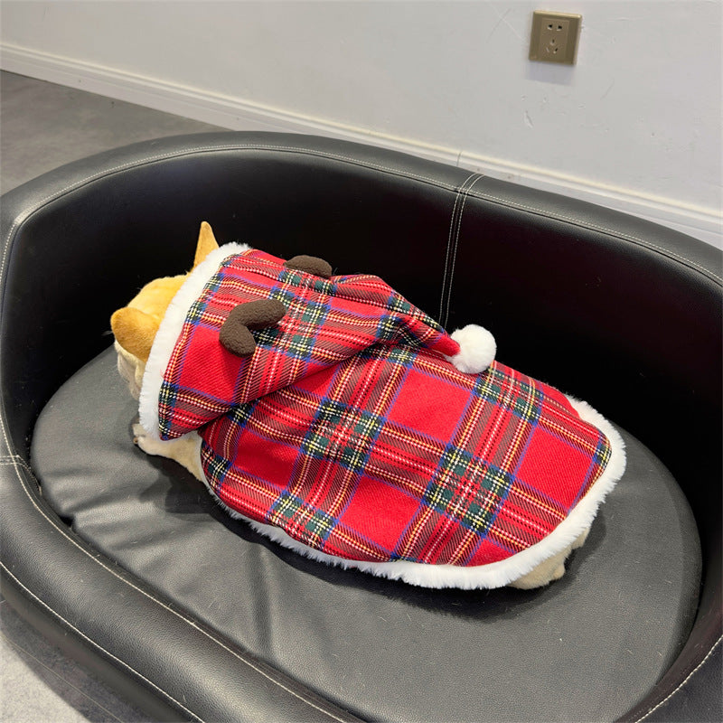 Dog Red Christmas Reindeer Cloak Blanket for small medium dogs by Frenchiely