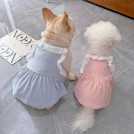 dog pink and blue summer dress for small medium dogs 