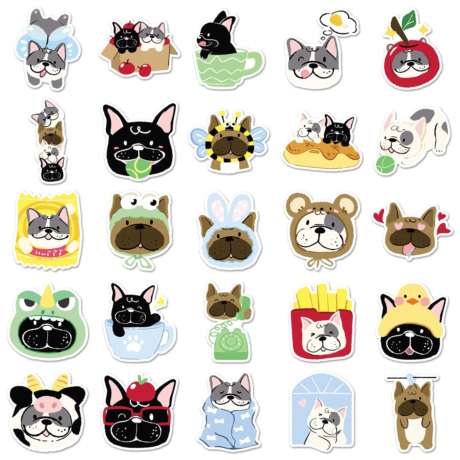 Waterproof Frenchie Stickers Decals for Water Bottle Cups, Laptops 