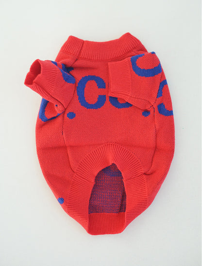 Dog Luxury Red Sweater FrenchBulldogluxuryhandmadedogsweaterinred_1