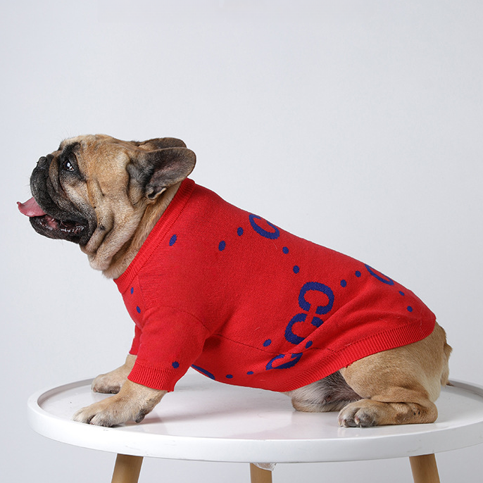 Dog Luxury Red Sweater FrenchBulldogluxuryhandmadedogsweaterinred_1
