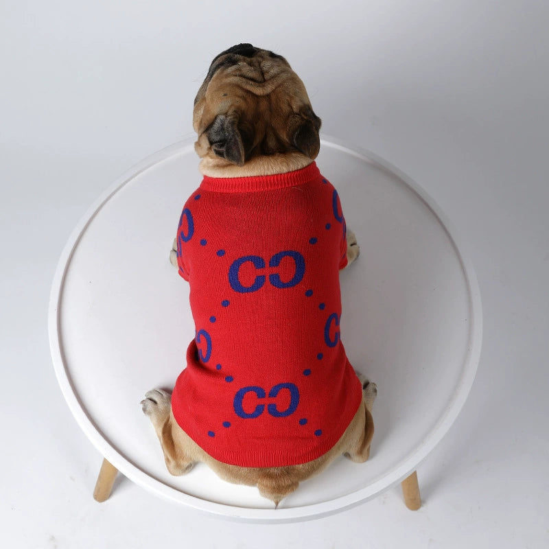 Dog Luxury Red Sweater FrenchBulldogluxuryhandmadedogsweaterinred_2