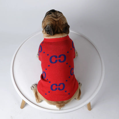 Dog Luxury Red Sweater FrenchBulldogluxuryhandmadedogsweaterinred_2