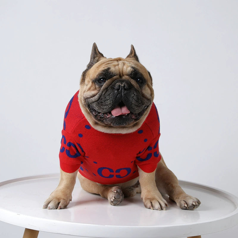 Dog Luxury Red Sweater FrenchBulldogluxuryhandmadedogsweaterinred_4