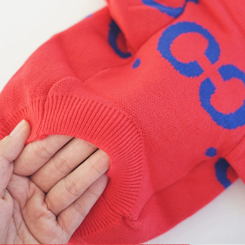 Dog Luxury Red Sweater FrenchBulldogluxuryhandmadedogsweaterinred_5