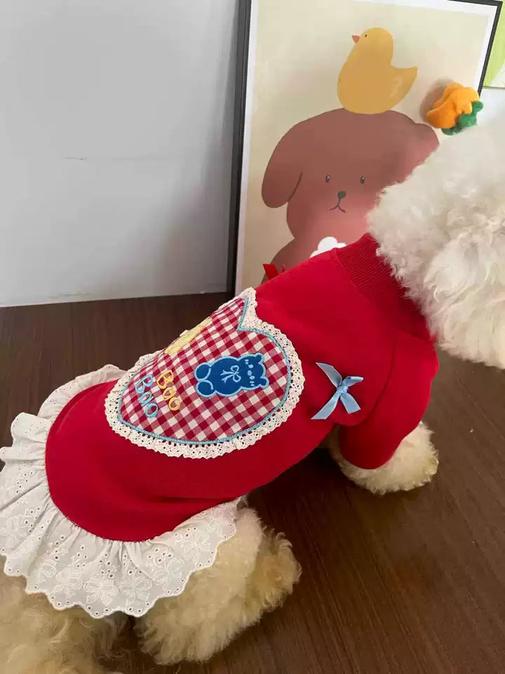 Red Bear Dress FrenchBulldogredshirtwithlacetutu_4