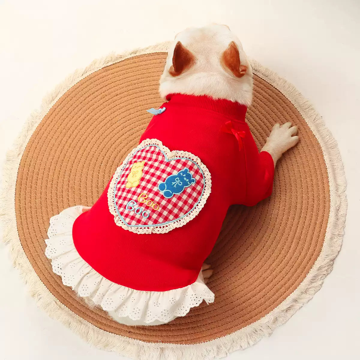 Red Bear Dress FrenchBulldogredshirtwithlacetutu_6