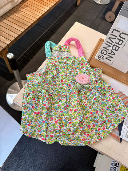 Summer Floral Dress with Pink Pin FrenchBulldogsummergreenfloraldresswithpinkflowerpinbyFrenchiely_2